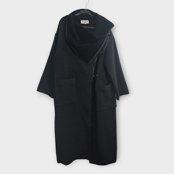 Ivan Grundahl Wool Blend Maxi Coat Asymmetric Button Faux Leather Minimalist - Picture 1 of 13